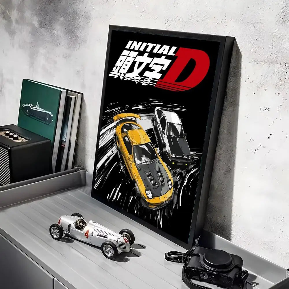 Anime Car I_Initial D Movie Poster Decorative Wall Art Stickers Mural Photo Print for Home Living Room Hallway Decor Gift