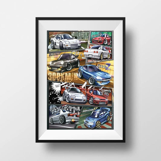 Wangan Midnight Manga Styled Car Poster Print Wall Art Fanart Decor Anime Digital Illustration