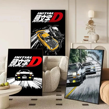 Anime Car I_Initial D Movie Poster Decorative Wall Art Stickers Mural Photo Print for Home Living Room Hallway Decor Gift