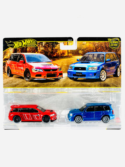 2026 Target Exclusive 2 Pack 2005 Mitsubishi Lancer Evolution IX Wagon & 2004 Subaru Forester STI - Damaged Card