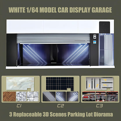 Storage for Hot Wheels 1/64 Scale Toy Car Display Case Stackable Parking Garage with Lights and Electric Voice-Control 3 Replaceable 3D Scene Dioramas (Brown)