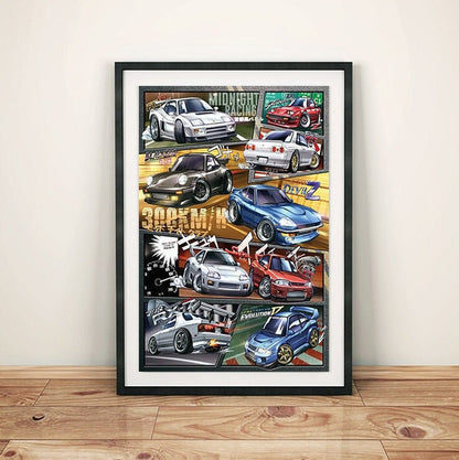 Wangan Midnight Manga Styled Car Poster Print Wall Art Fanart Decor Anime Digital Illustration