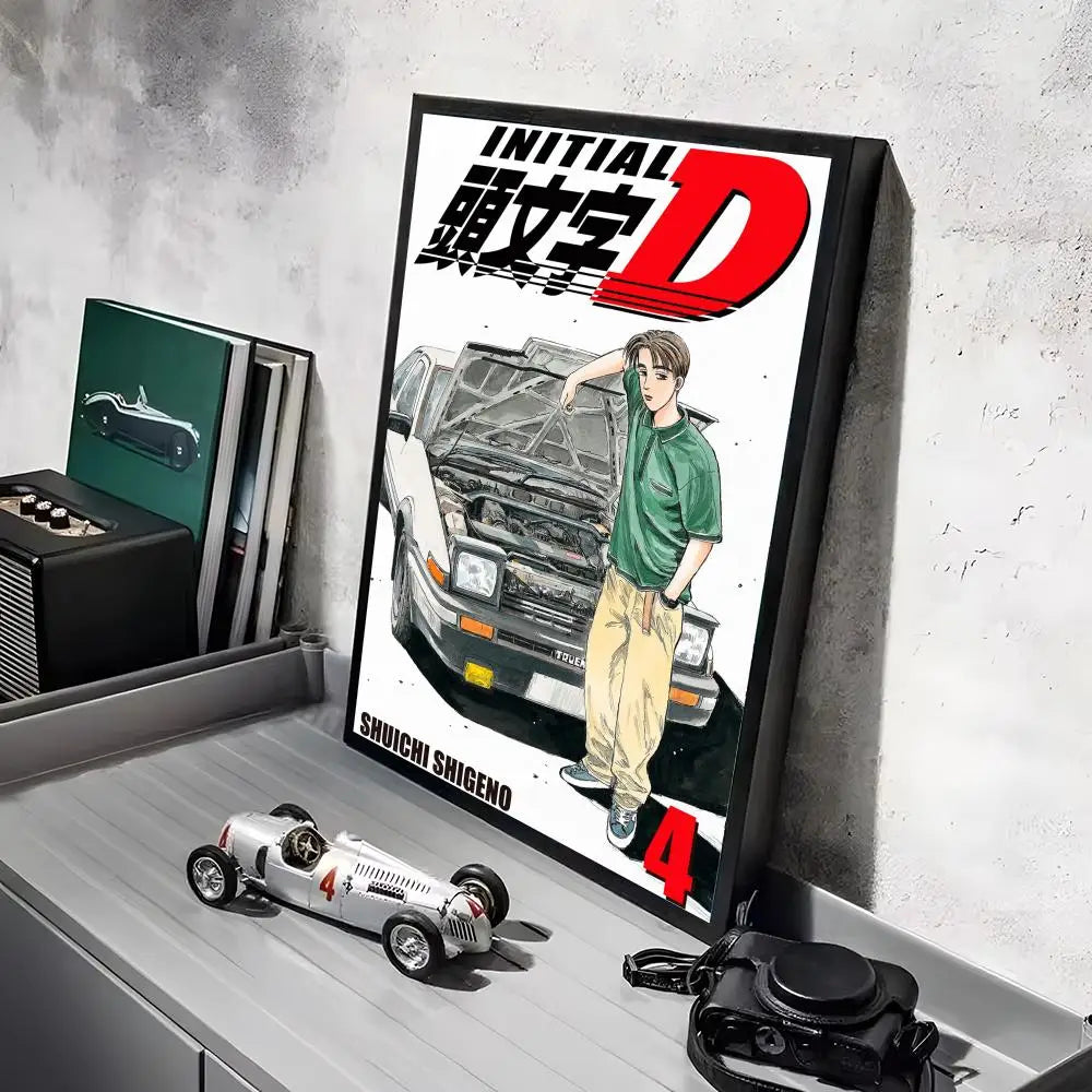 Anime Car I_Initial D Movie Poster Decorative Wall Art Stickers Mural Photo Print for Home Living Room Hallway Decor Gift