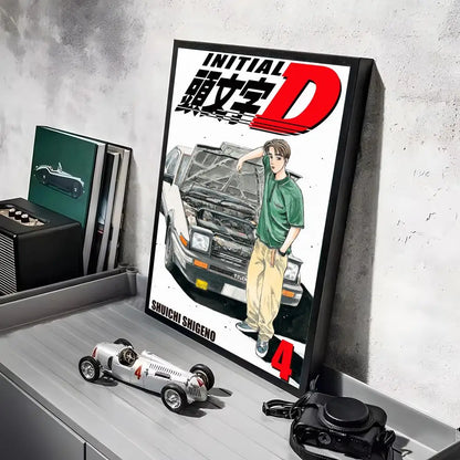 Anime Car I_Initial D Movie Poster Decorative Wall Art Stickers Mural Photo Print for Home Living Room Hallway Decor Gift