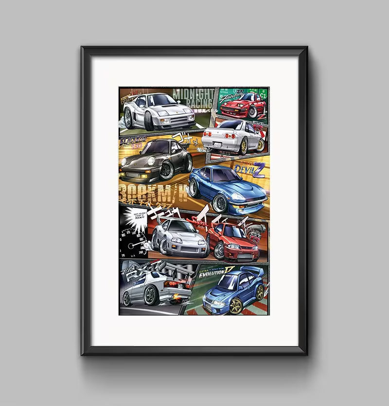 Wangan Midnight Manga Styled Car Poster Print Wall Art Fanart Decor Anime Digital Illustration