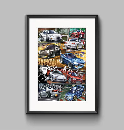 Wangan Midnight Manga Styled Car Poster Print Wall Art Fanart Decor Anime Digital Illustration