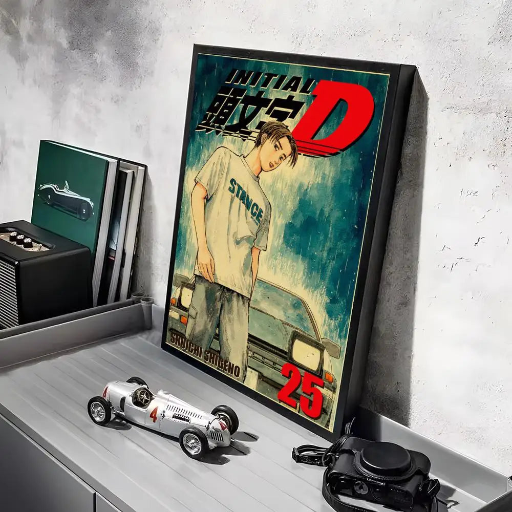 Anime Car I_Initial D Movie Poster Decorative Wall Art Stickers Mural Photo Print for Home Living Room Hallway Decor Gift