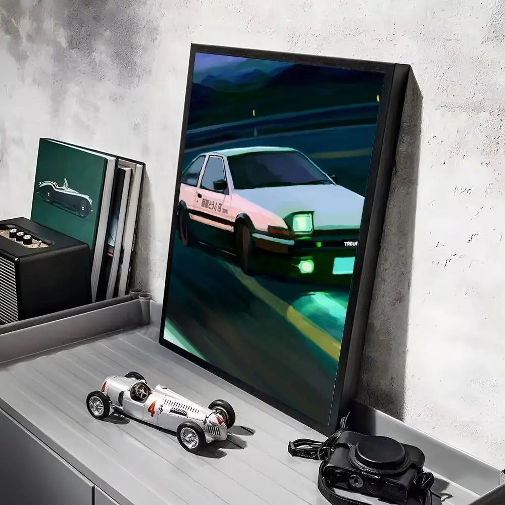 Anime Car I_Initial D Movie Poster Decorative Wall Art Stickers Mural Photo Print for Home Living Room Hallway Decor Gift