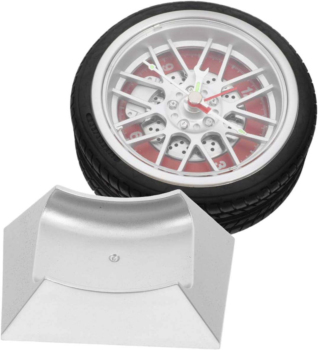 Car Tire Desk Clock with Stand Unique Tire Rim Design Compact 4.52X3.93X2.55In Quartz Movement for Bedroom Living Room Office Decor