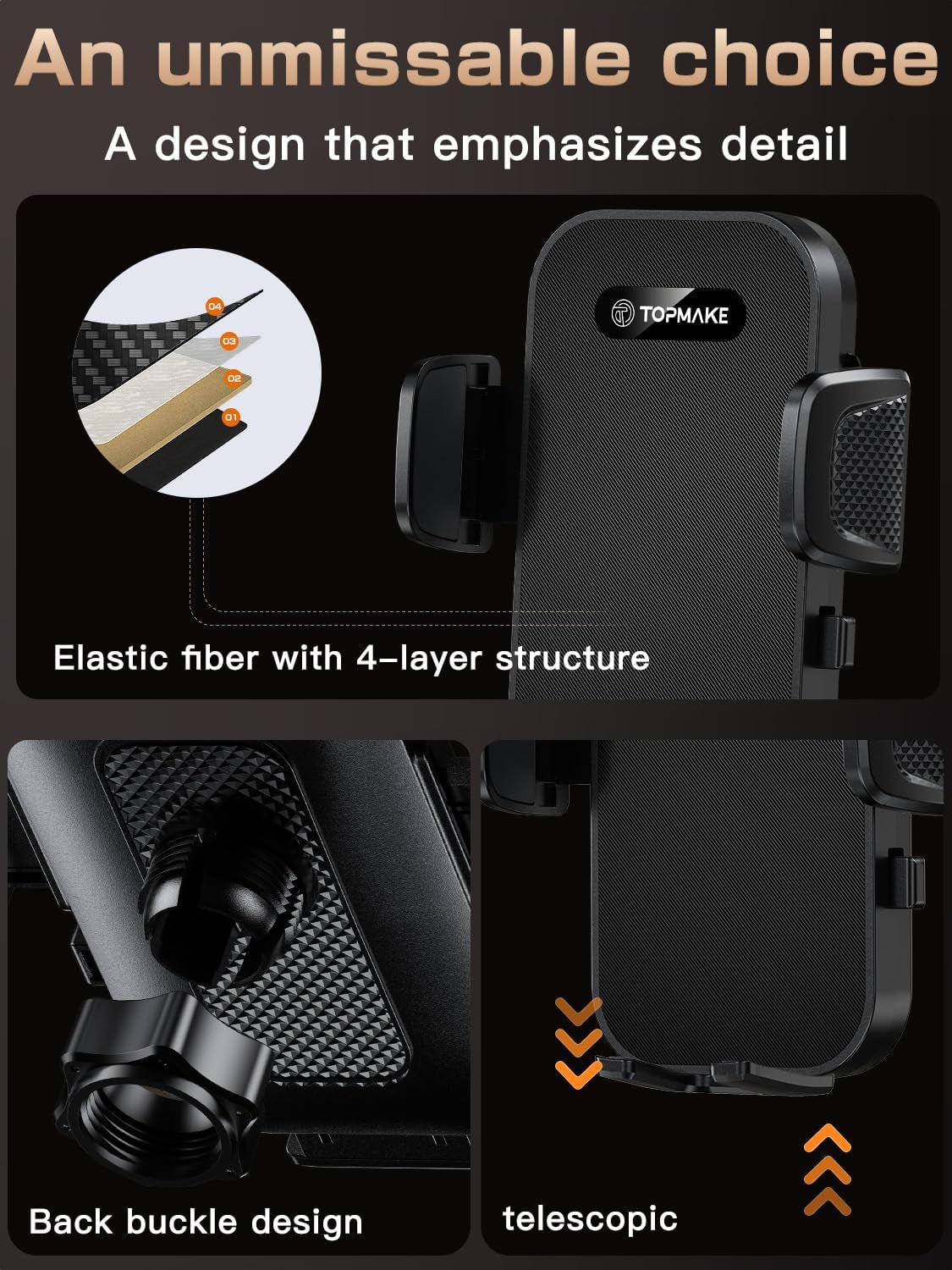 Car Phone Holder Mount,【2025 Upgrade】 3-In-1 Cell Phone Holder for Car, Dashboard Windshield, Suction Cup Hands-Free Car Phone Stand, Automobile Cradles Universal,Black