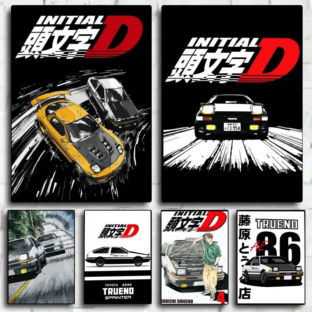 Anime Car I_Initial D Movie Poster Decorative Wall Art Stickers Mural Photo Print for Home Living Room Hallway Decor Gift