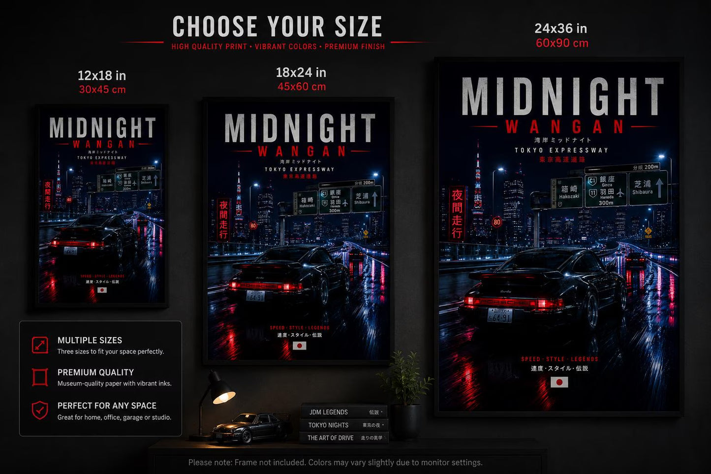 Midnight Wangan Porsche Poster | Porsche 911 Turbo Wall Art | Tokyo Expressway Print | Japanese Night Drive Decor | JDM Car Poster Gift