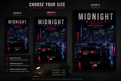 Midnight Wangan Porsche Poster | Porsche 911 Turbo Wall Art | Tokyo Expressway Print | Japanese Night Drive Decor | JDM Car Poster Gift