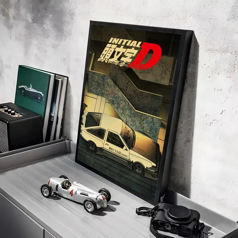 Anime Car I_Initial D Movie Poster Decorative Wall Art Stickers Mural Photo Print for Home Living Room Hallway Decor Gift