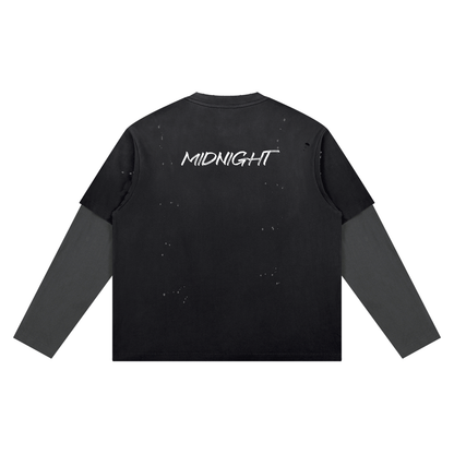 MIDNIGHT Unisex Vintage Wash Distressed Layer T-Shirt
