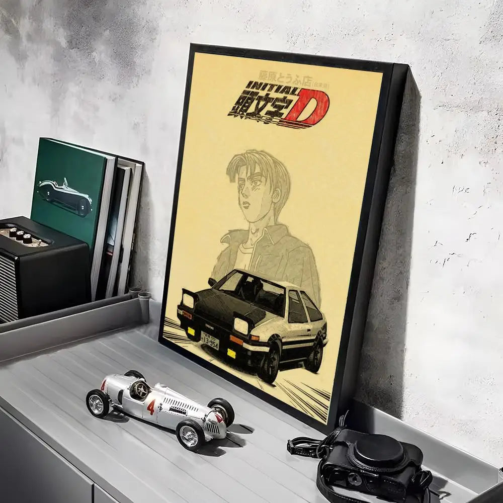 Anime Car I_Initial D Movie Poster Decorative Wall Art Stickers Mural Photo Print for Home Living Room Hallway Decor Gift