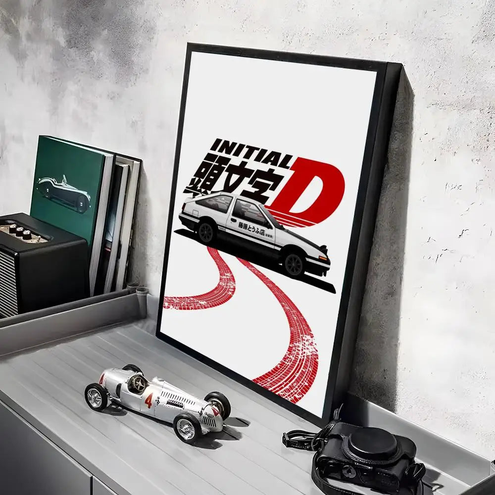 Anime Car I_Initial D Movie Poster Decorative Wall Art Stickers Mural Photo Print for Home Living Room Hallway Decor Gift