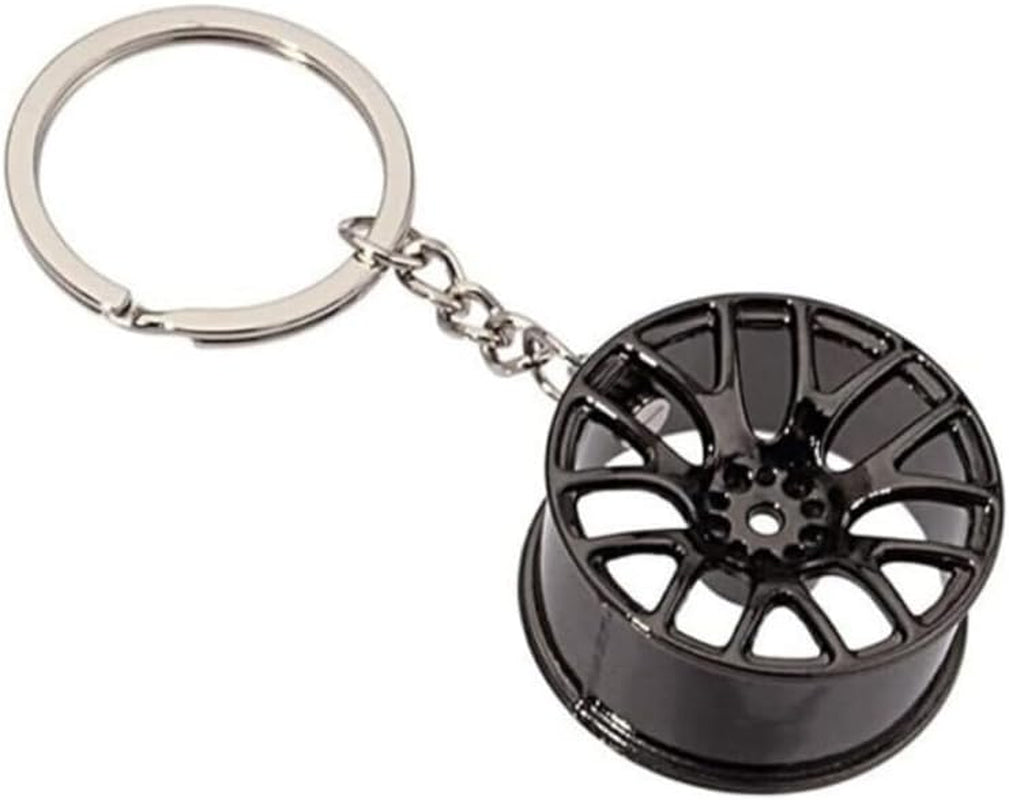 (4Pcs) Car Lovers Key Chain Set - Manual Gear Shifter Whee Rim Turbo Brake Disc Keychain Automotive Accessories Auto Vehicle Enthusiast Gift Set Car Truck Bike Car Parts Keyring, Black