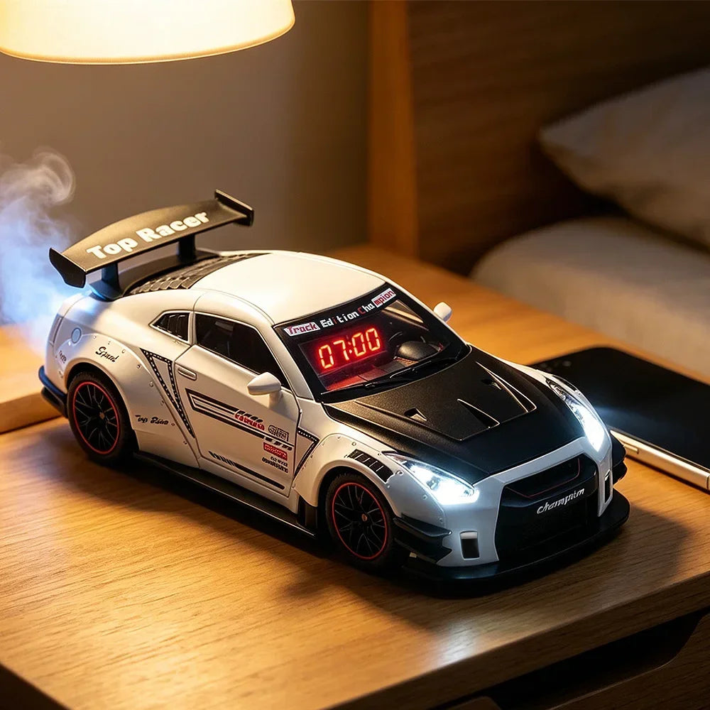 Rechargeable Alarm Clock LED Digital Display Remote Control Car Clock with Engine Sound Exhaust Light Home Desk Decor