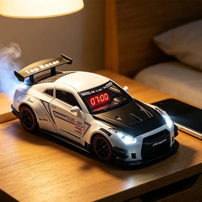 Rechargeable Alarm Clock LED Digital Display Remote Control Car Clock with Engine Sound Exhaust Light Home Desk Decor