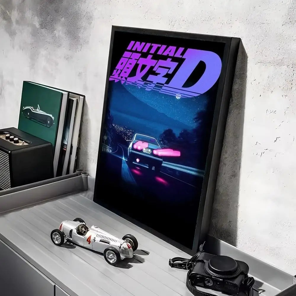 Anime Car I_Initial D Movie Poster Decorative Wall Art Stickers Mural Photo Print for Home Living Room Hallway Decor Gift