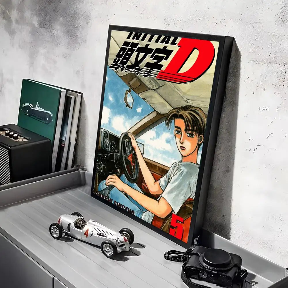Anime Car I_Initial D Movie Poster Decorative Wall Art Stickers Mural Photo Print for Home Living Room Hallway Decor Gift