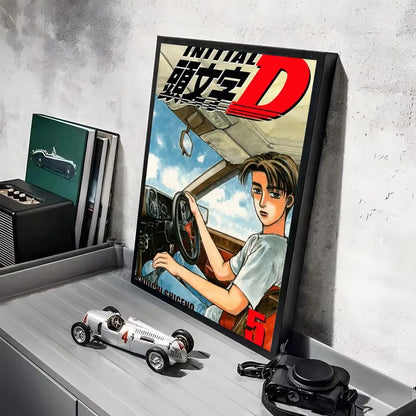 Anime Car I_Initial D Movie Poster Decorative Wall Art Stickers Mural Photo Print for Home Living Room Hallway Decor Gift